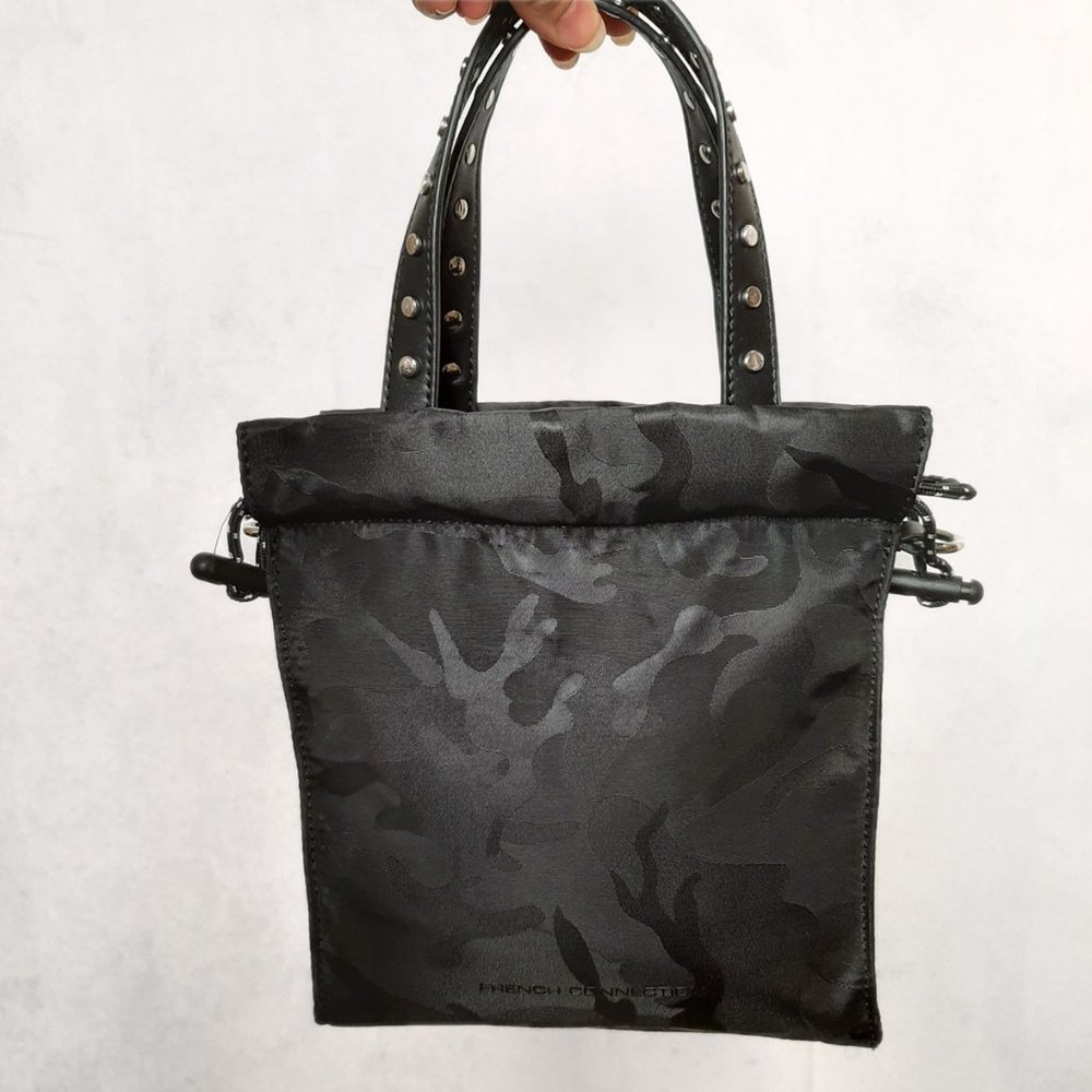 French Connection Womens Black Camouflage Handbag Purse Shoulder Bag Crossbody